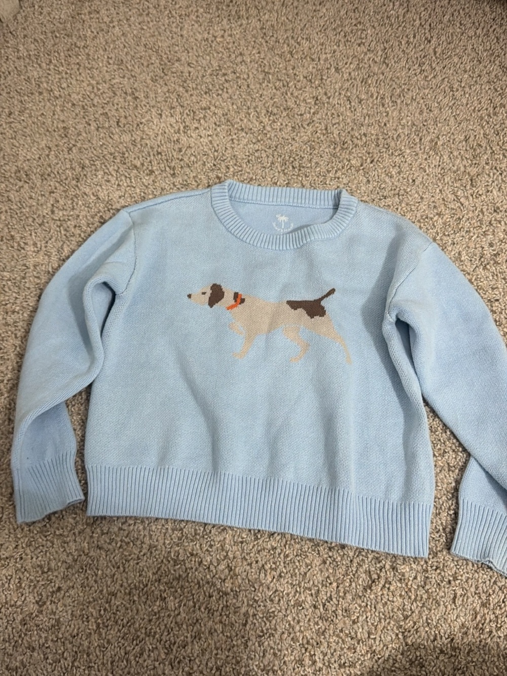 Light Blue Dog Intarsia Crewneck Sweater